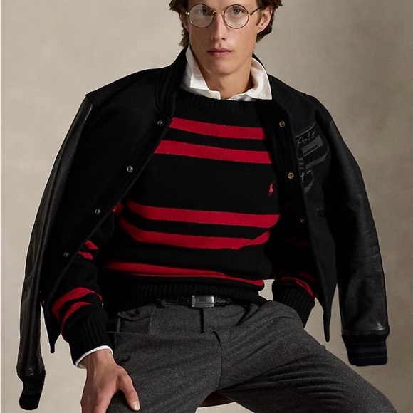 Men’s Ralph Lauren Red and Black Striped Wool Sweater Size XL New Without Tag - Picture 5 of 10